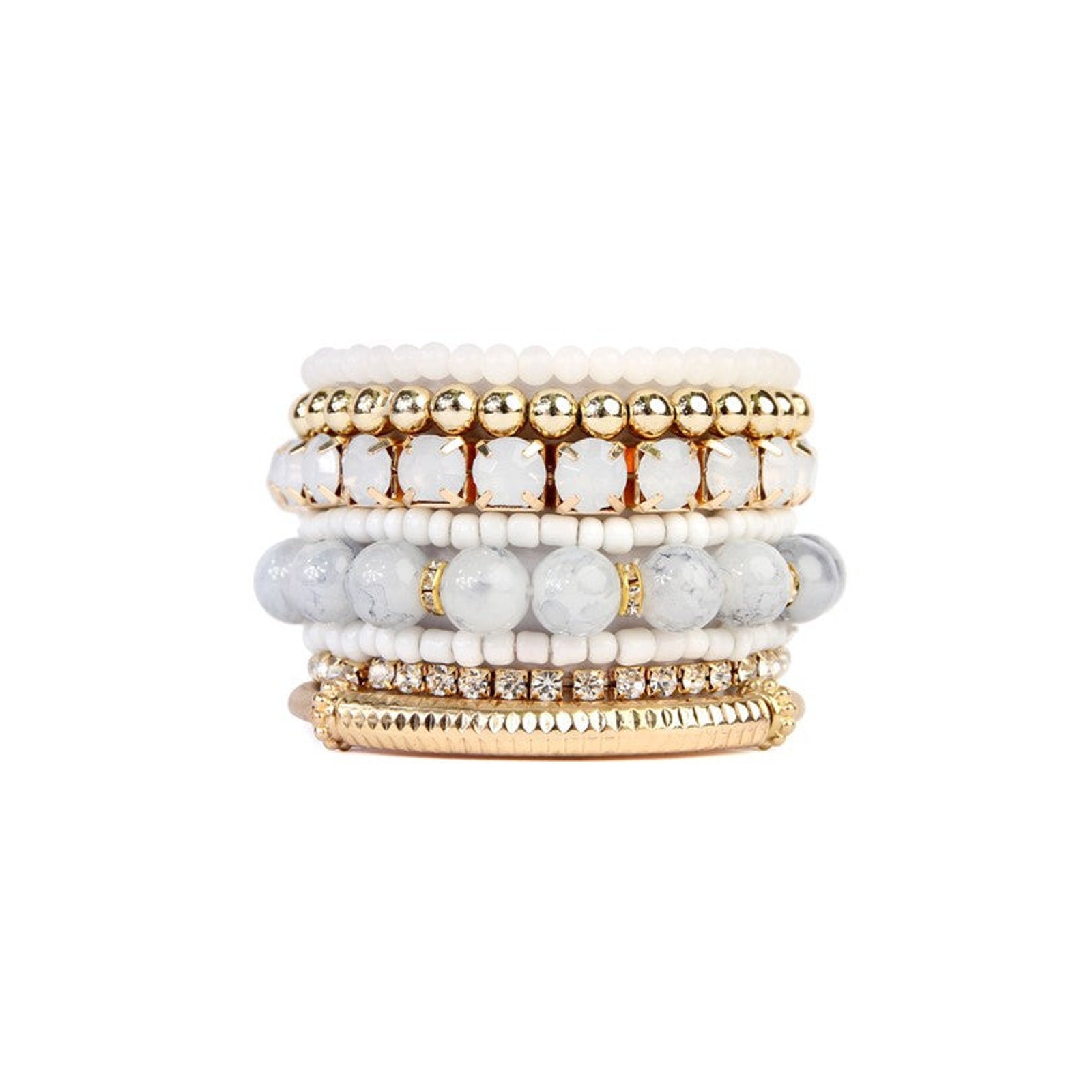 Stacked Beaded Bracelet Set-White
